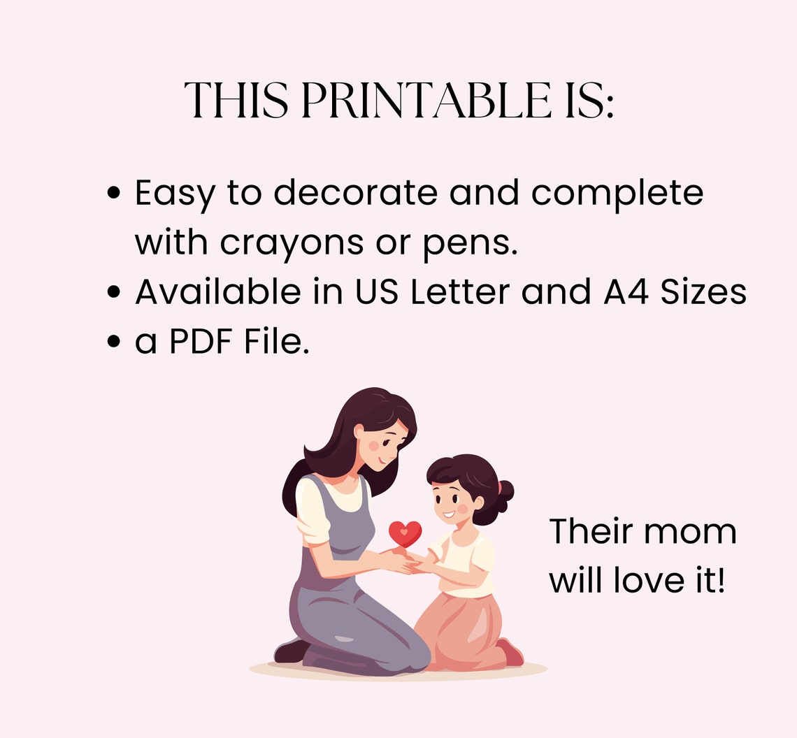 All About Mom Gift, Mothers Day Coloring Page, I Love You Mom Card, Mothers Day Printable ...