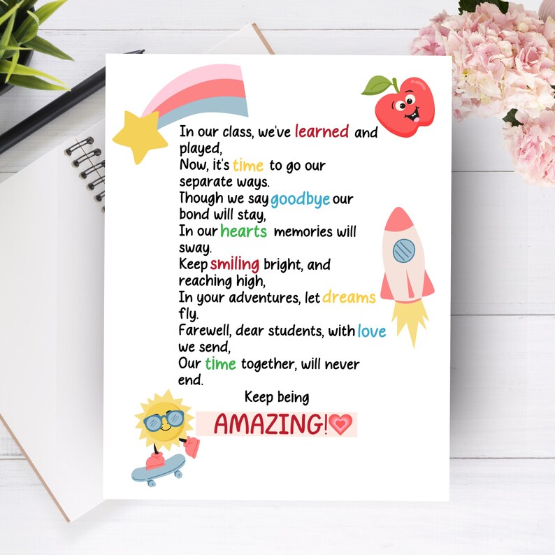 End of Year Poem: Teacher to Student Goodbye Letter for Last Day of School - Etsy