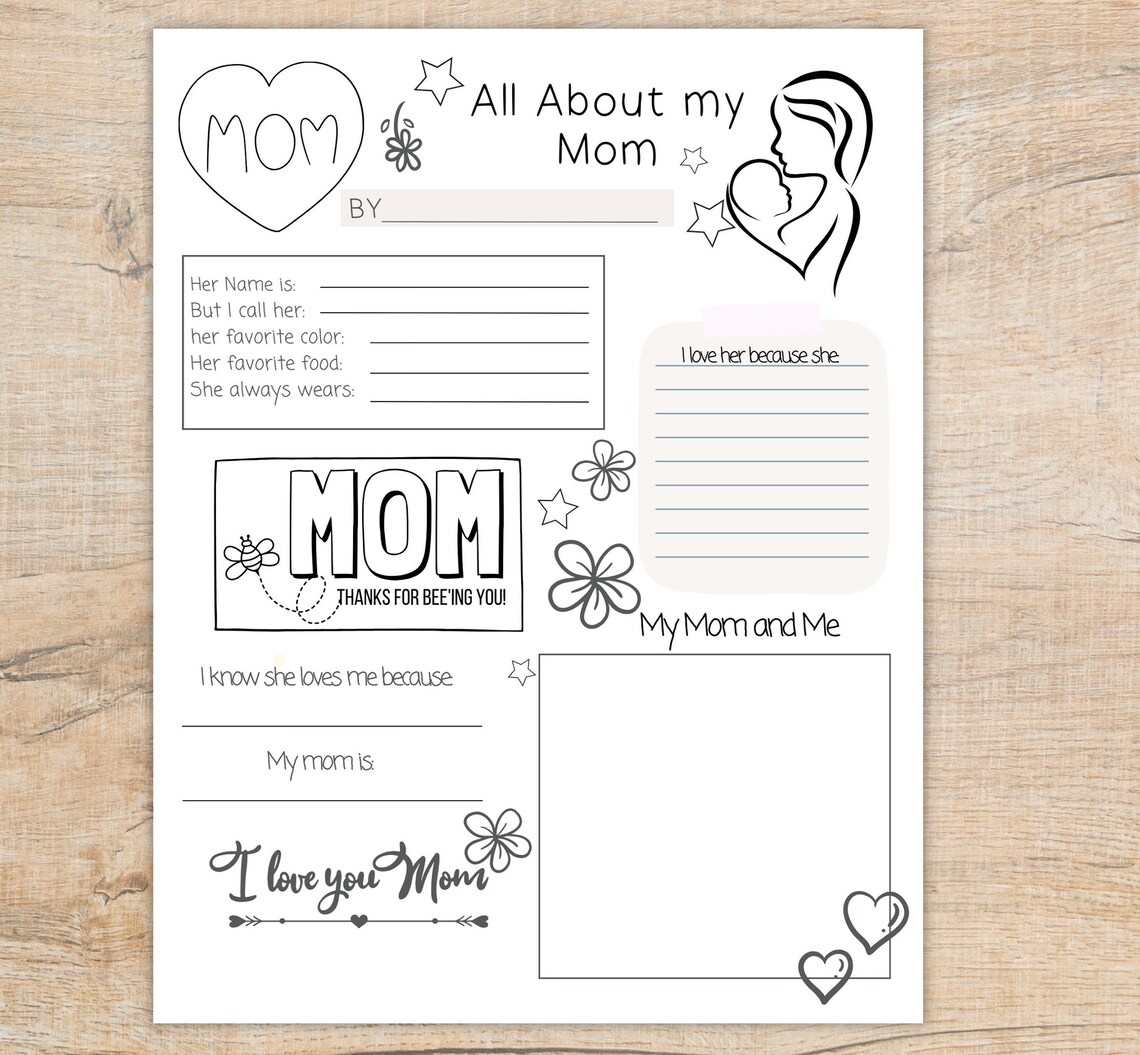 All About Mom Gift, Mothers Day Coloring Page, I Love You Mom Card, Mothers Day Printable ...