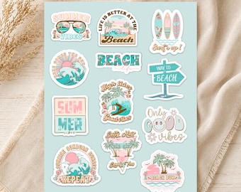 Waterproof Beach Stickers Pack for Summer, Surfing Decals for Tumblers, Laptops, Phone