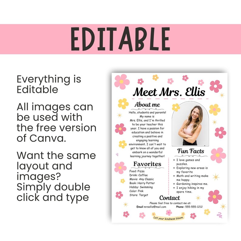 Floral Meet the Teacher Template: Editable Canva Template - Etsy