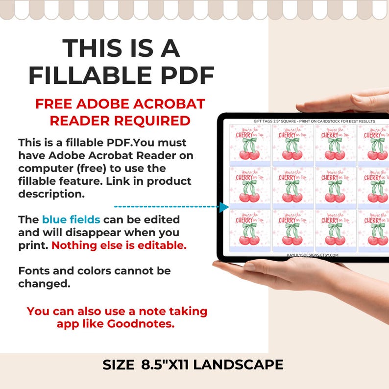 Cherry on Top Printable Gift Tags, Editable Tags for Teacher ...