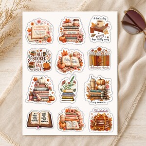 Waterproof Fall Bookish Stickers, Cottagecore Autumn Decals for Laptops, Kindle, Phone