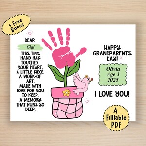 Oma Handabdruck Kunst, Großeltern-Tag-Handwerk, Blumen Handabdruck-Kunst, Tagespflege-Aktivitäten, Kleinkind Handabdruck-Handwerk, ausfüllbares PDF