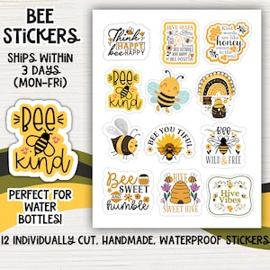 Waterproof Bee Stickers - Inspirational Bumblebee Decal Pack for Water Bottles & Laptops, Nature Lovers Gifts, Cute Kids Craft Stickers