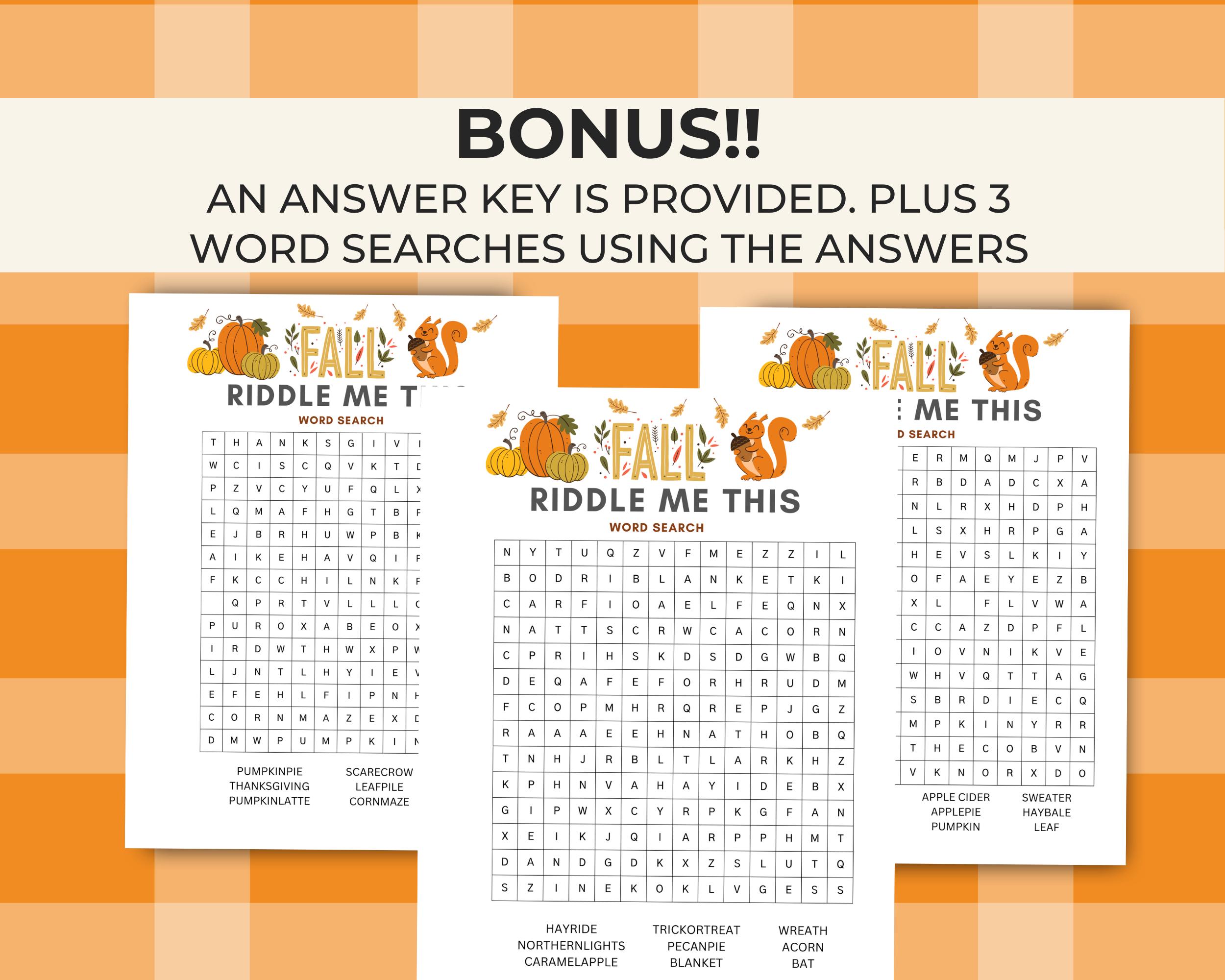 Fall Riddle Decoder Free Fall Riddle Me This Game Printable & Word Search for Elementary ...