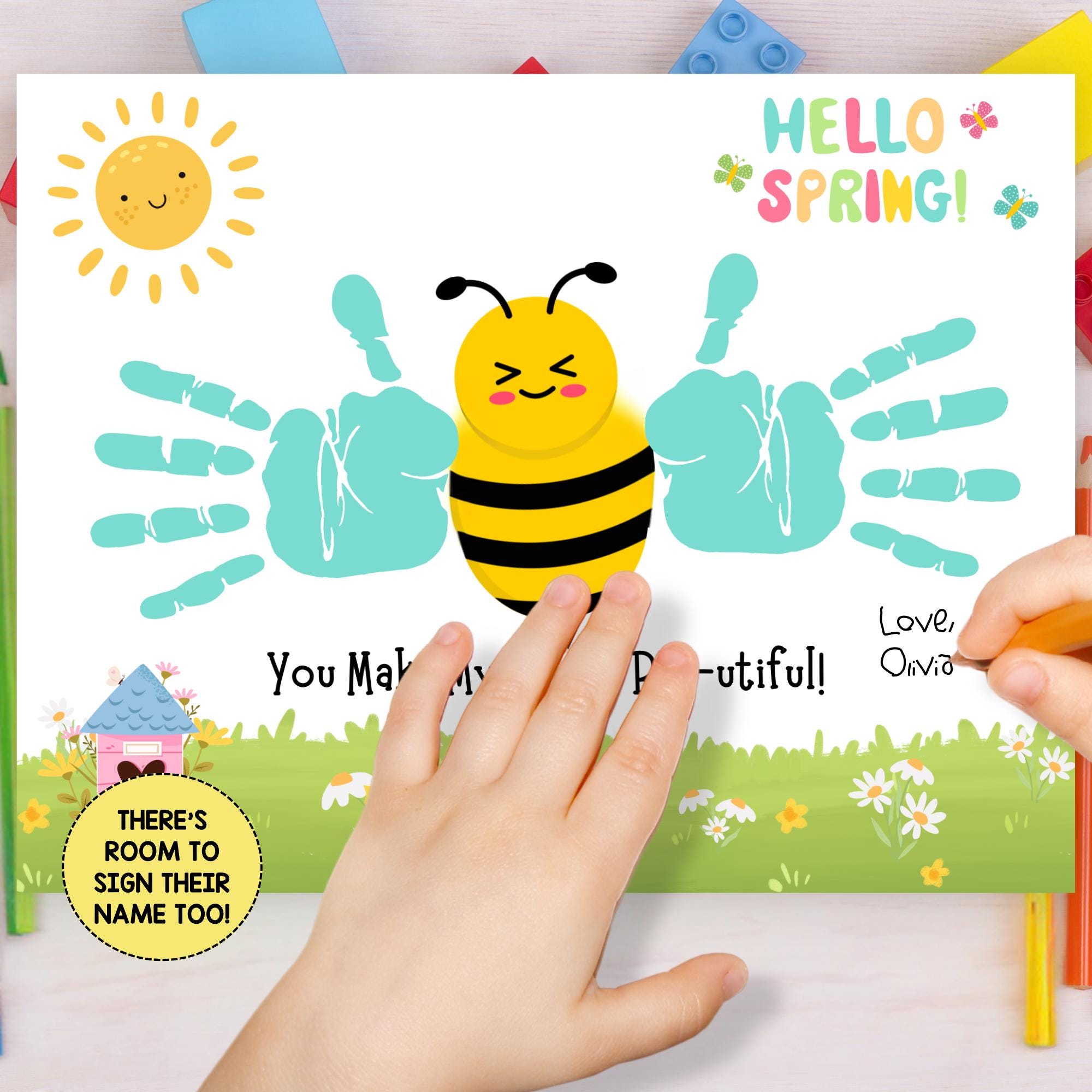 Spring Handprint Craft With Bee Handprint Daycare Activity Printable ...