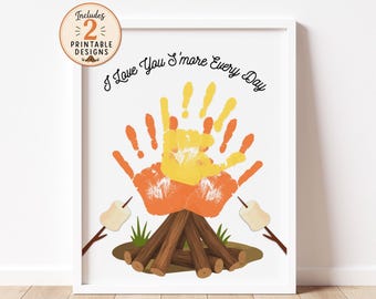 Camping Handprint Art with Campfire, Printable Keepsake for Family Memories