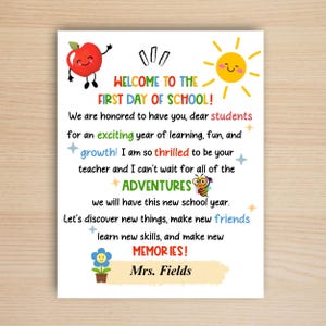 Welkomstbrief van de leraar voor de eerste schooldag, Meet Your Teacher, Welcome Back to School, Teacher to Student Card,