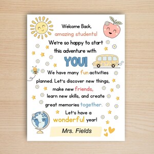 Eerste schooldag, welkomstbrief van docent, Meet Your Teacher, Welcome Back to School, Teacher to Student Card,