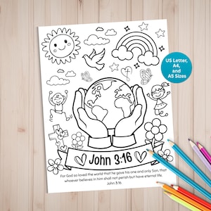 John 3:16 Coloring Page Printable, Bible Verse Printable, Sunday School Activity