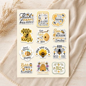 Waterproof Bee Stickers, Inspirational Bumblebee Decal Pack for Water Bottles & Laptops, Nature Lovers Gifts, Cute Kids Craft Stickers