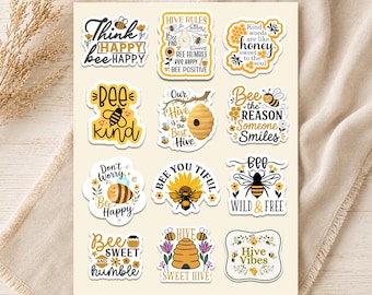 Waterproof Bee Stickers, Inspirational Bumblebee Decal Pack for Water Bottles & Laptops, Nature Lovers Gifts, Cute Kids Craft Stickers