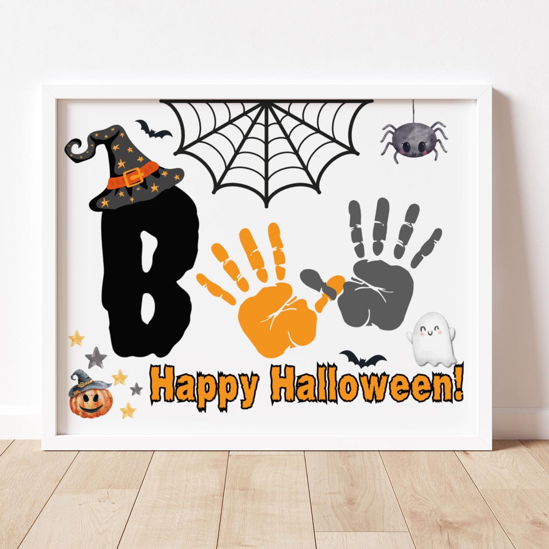 Halloween Handprint Art, Boo Handprint Craft Printable, Preschool and ...