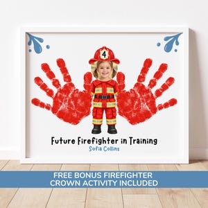 Firefighter Handprint Craft with Editable Photo Frame, Fire Prevention Week Activity, Preschool Fire Safety Keepsake for Kids