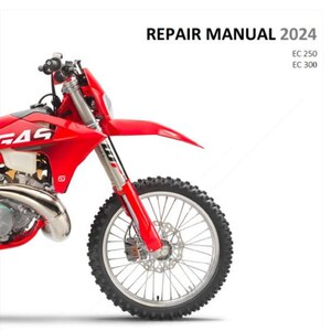May include: A red 2024 Gas Gas EC 250 or 300 off-road motorcycle with a black front tire and a black and silver exhaust pipe. The motorcycle is on a white background.