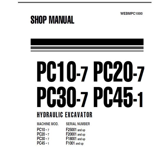Workshop Service manual for Komatsu PC10-7 PC20-7 PC30-7 PC45-1