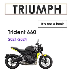 May include: A black and yellow Triumph Trident 660 motorcycle. The image includes the text "TRIUMPH", "It's not a book", "Trident 660", and "2021-2024". The motorcycle has black tires, a black seat, and yellow accents.