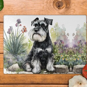 Schnauzer Black and Silver 8inchx11inch Glass Cutting Board: Handmade Kitchen Decor