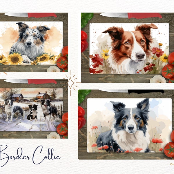 Border Collie Snow Glass Chopping Boards -