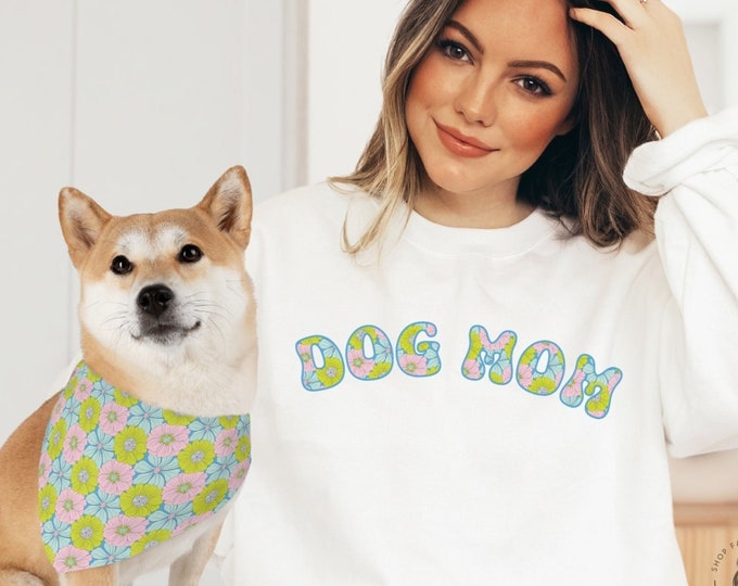Dog Matching Outfits, Dog Mom Sweatshirt with Matching Pet Bandana, Dog And Owner Matching, Dog & Human Matching Best Friends