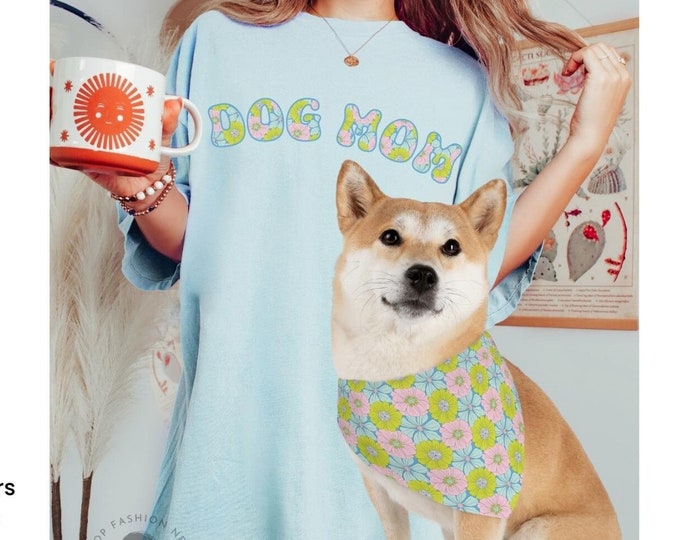 Dog Matching Outfits, Dog Mom Tshirt with Matching Pet Bandana, Dog And Owner Matching, Dog & Human Matching Best Friends Shirt