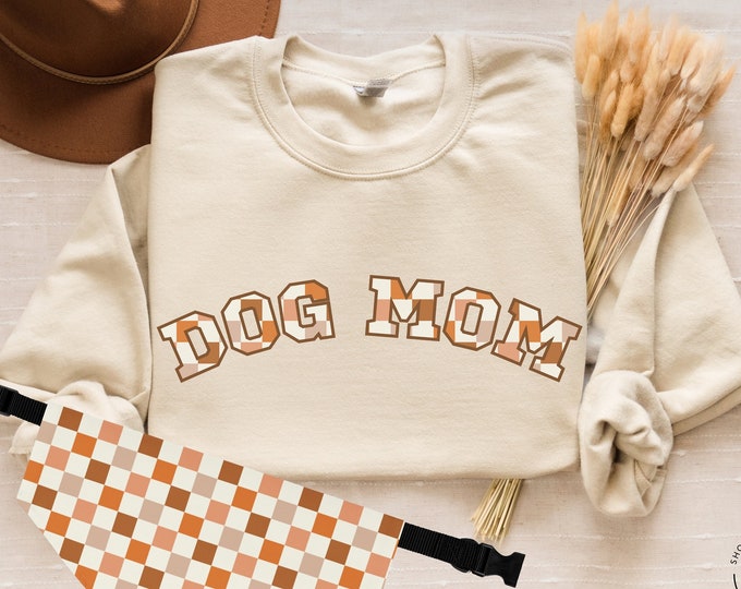 Tenues assorties pour chien Sweat-shirt pour maman avec bandana assorti pour animal de compagnie Chien et propriétaire assortis chien et humain assortis | Esthétique beige à carreaux