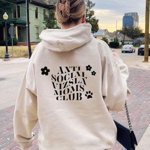 Vizsla Gifts Antisocial Vizsla Mom Hoodie Sweatshirt Back Print Dog Mom Shirt Anti Social Dog Mothers Day Gift for Dog Lover