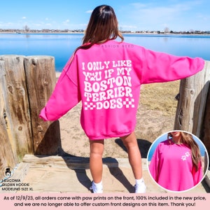 Boston Terrier Dog Mom Gifts Retro Dog Mom Crewneck Sweatshirt I Only Like You If My Dog Does Funny Back Design Sweater