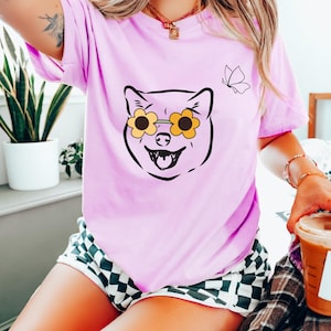 Akita Inu Shirt | Dog Wearing Sunglasses | Bella + Canvas 3001 T-Shirt