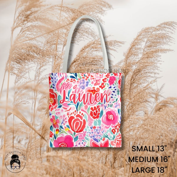 Sac fourre-tout floral personnalisé Sac fourre-tout de demoiselle d'honneur Fourre-tout monogramme Preppy EVJF Cadeaux de fête nuptiale Cadeaux de fête des mères