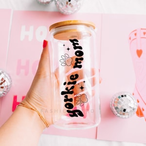 Yorkie Geschenk für Hundemama Glas Eiskaffee Becher Yorkie Kaffeetasse 16 Unze Yorkie Reisebecher Hundeliebhaber Geschenk