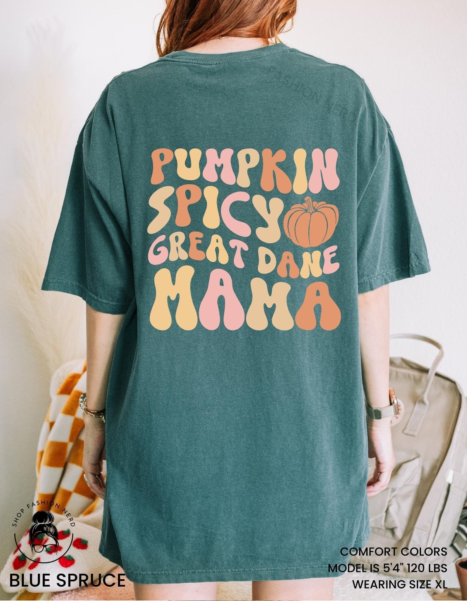 Discover Fall Great Dane Shirt Pumpkin Spice Great Dane Gift Funny Dog Mom T-Shirt  Tshirt Back Print Retro Groovy Tee Wavy Text Back