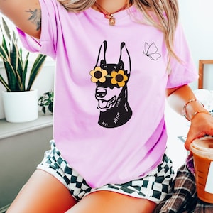 Doberman Shirt Doberman Mom Gift | Dog Wearing Sunglasses | Bella + Canvas 3001 T-Shirt