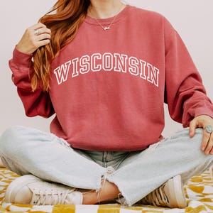 Wisconsin Crewneck Sweatshirt Wisconsin Shirt Women Wisconsin Gifts Wisconsin Sweater Comfort Colors 1566 Long Sleeve Pullover Varsity