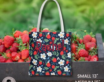 Strawberry Tote Bag Custom Tote Bag Personalized Bag Bridesmaid Tote Monogram Tote Gardening Gifts Mothers Day Gifts