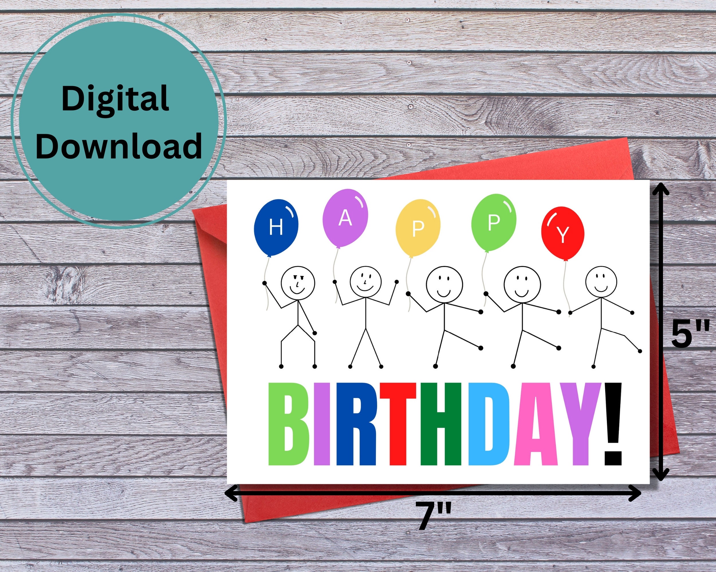 Printable Birthday Card | Instant Download | 5 X 7 PDF Card | Digital ...