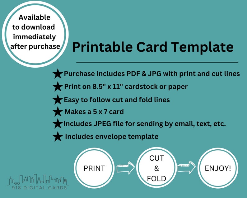 Printable Birthday Card Instant Download 5 X 7 PDF Card Digital