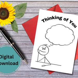 Thinking of You | Printable Card | Digital Card | Instant Download | 5 x 7 PDF Card | Digital File for Emailing/Texting | Printable Envelope