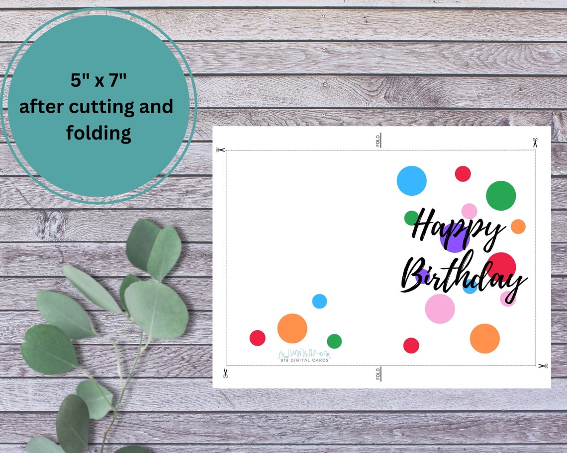 Printable Birthday Card Instant Download 5 X 7 PDF Card Digital ...