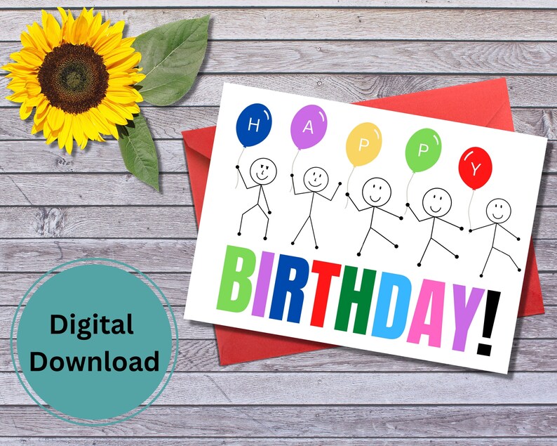 Printable Birthday Card Instant Download 5 X 7 PDF Card Digital Birthday Card Digital File for
