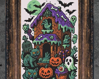 Zombie Cookie House Cross Stitch Pattern: Gothic Halloween (PDF Pattern)
