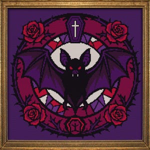 Gothic Halloween Bat Cross Stitch Pattern Gift for Halloween Dracula Cute Funny Red Rose Floral Spooky Creepy Gothic Easy Modern Xstitch