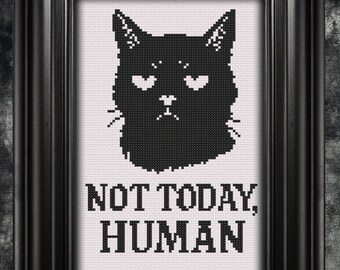 Patrón de punto de cruz de gato negro divertido, decoración gótica sarcástica para el hogar (descarga digital)