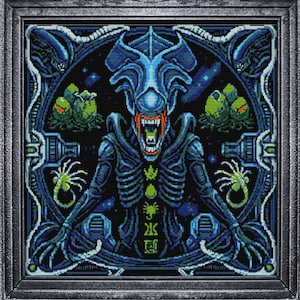 Xenomorph Queen Cross Stitch Pattern, Spooky Alien Frp Nerdy Whimsical (Digital Download)