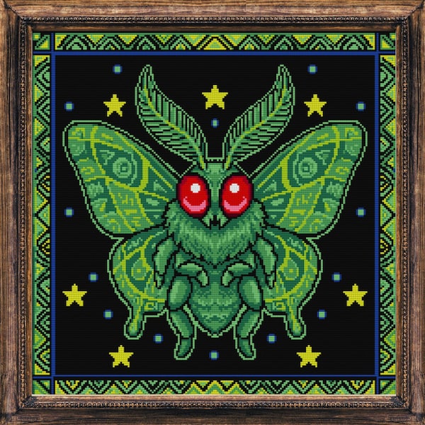 Wzór krzyżykowy: Ćma Śmierciogłowa: Straszne gwiazdy, Witchy Xstitch (wzór PDF)