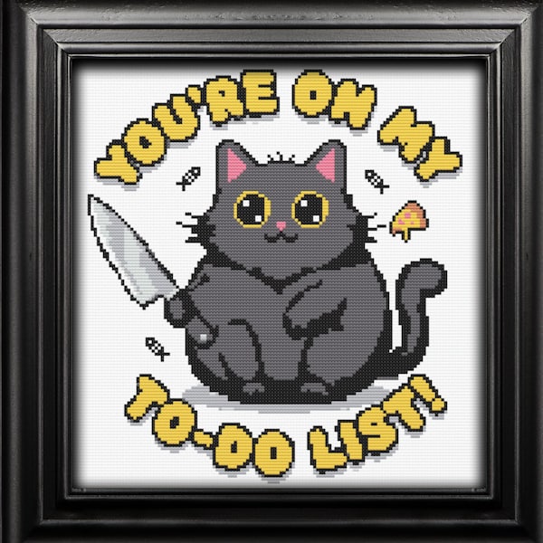 Black Cat Cross Stitch Pattern Gift Goth Whimsical Funny Quote Snarky Spooky Kawaii XStitch