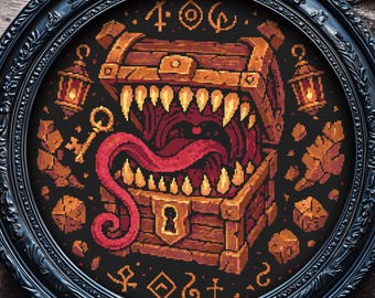 Spooky Lore Chest Cross Stitch Pattern Flying Dragon Fantasy D20 DnD Modern Cross Stitch Gift for Gamers  Nerdy Craft Lovers Geeky FRP PDF
