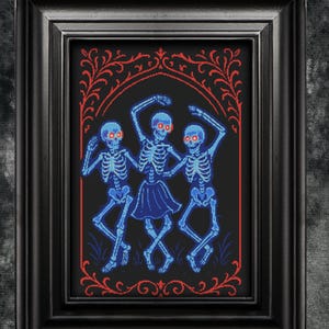 Glow Dancing Skeleton Cross Stitch Pattern Gift for Halloween Neon Funny Spooky  Danse Macabre Gothic Skeletons Witchy Modern Xstitch PDF