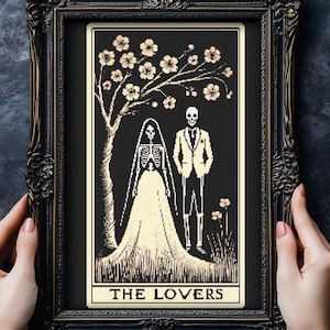 Modèle de point de croix de mariage squelette Halloween horreur Saint-Valentin crâne effrayant effrayant sombre The Lovers gothique la mariée et le marié
